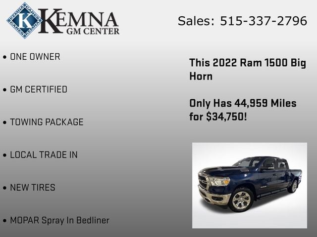 2022 RAM 1500 Big Horn Crew Cab 4x4 5'7' Box